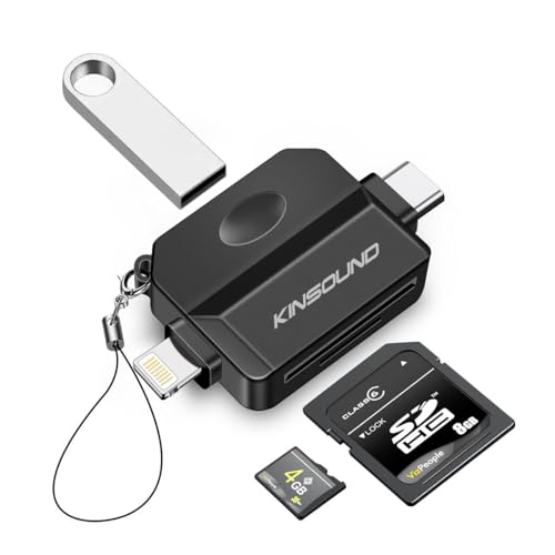 Kinsound 5 in 1 SD & TF Card Reader for iPhone with Type-C, Lighting & USB Female Ports, Memory Card Reader Compatible with TF, SD, SDHC, SDXC, MMC, RS-MMC, Micro SDXC for iPhone & Android Phone - Image 1