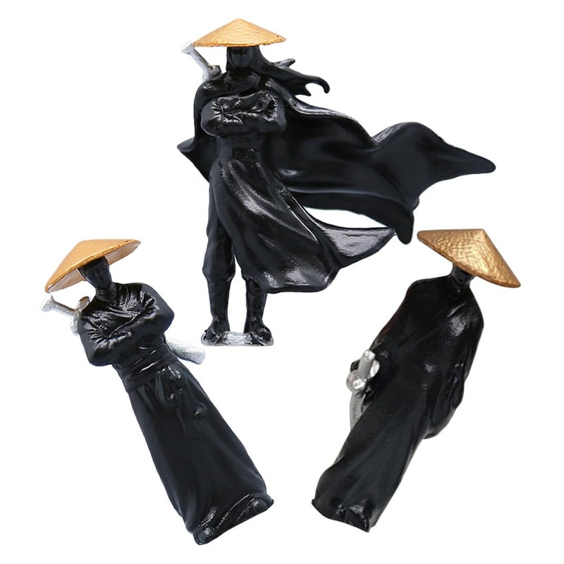 Black Resin Ancient Knight Miniature Figurines Set For Home Office Desktop Decor - Image 2