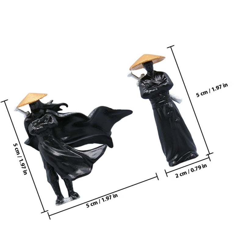 Black Resin Ancient Knight Miniature Figurines Set For Home Office Desktop Decor - Image 3
