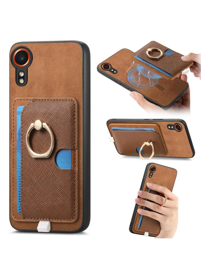 S-TOP Case For Samsung Galaxy XCover 7 Retro Cross Leather Ring Side Insert Card Bag MagSafe Phone Case - Image 1
