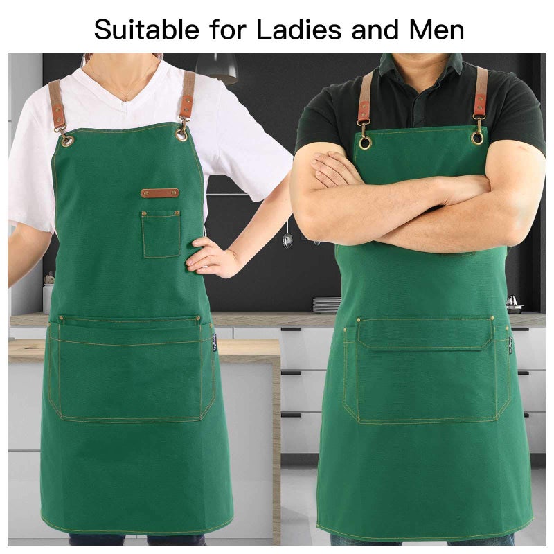 RockyToy RockyToy Chef Apron with Cross Back Straps for Men Women  Cotton Canvas Apron for Artists Painting  Kitchen Cooking (Green 6Pack)  - Image 1