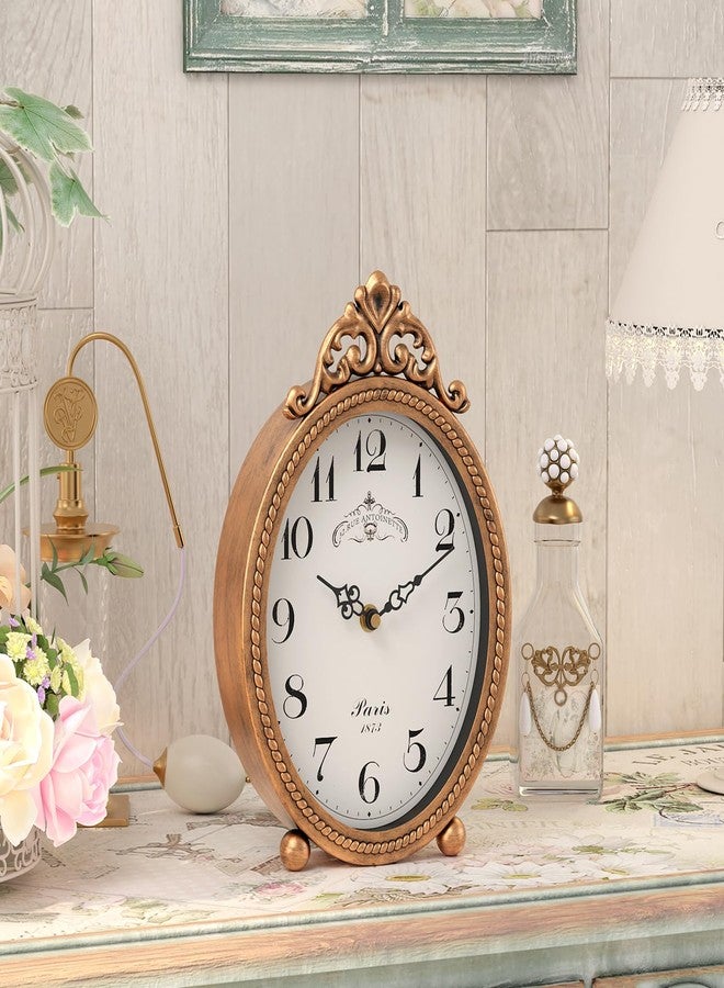 Abdurey Vintage Table Clock on Stand, Desk and Shelf Decorative Clock, French Rustic Style Antique Gold Mantel Clocks for Living Room,Farmhouse,Bedroom,Bedside,Gift Clocks - Image 3