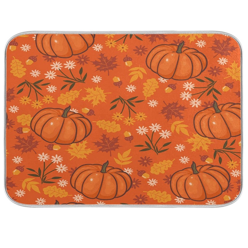 Pumpkin Maple Fall Dish Drying Mat 16x18 Absorbent Autumn Dishes Pad Dish Drainer Mat Protector for Kitchen Fast Dry