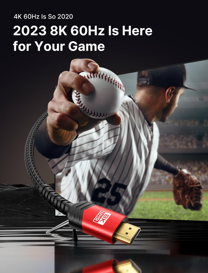 JSAUX 8K HDMI Cable 2.1 3.3FT 2-Pack 48Gbps 8K & 4K Ultra High Speed Cord (8K@60Hz 7680x4320, 4K@120Hz) eARC HDR10 HDCP 2.2 & 2.3 3D, Compatible for PS5/PS4/X-Box/Roku TV/HDTV/Blu-ray/LG/Samsung QLED - Image 2