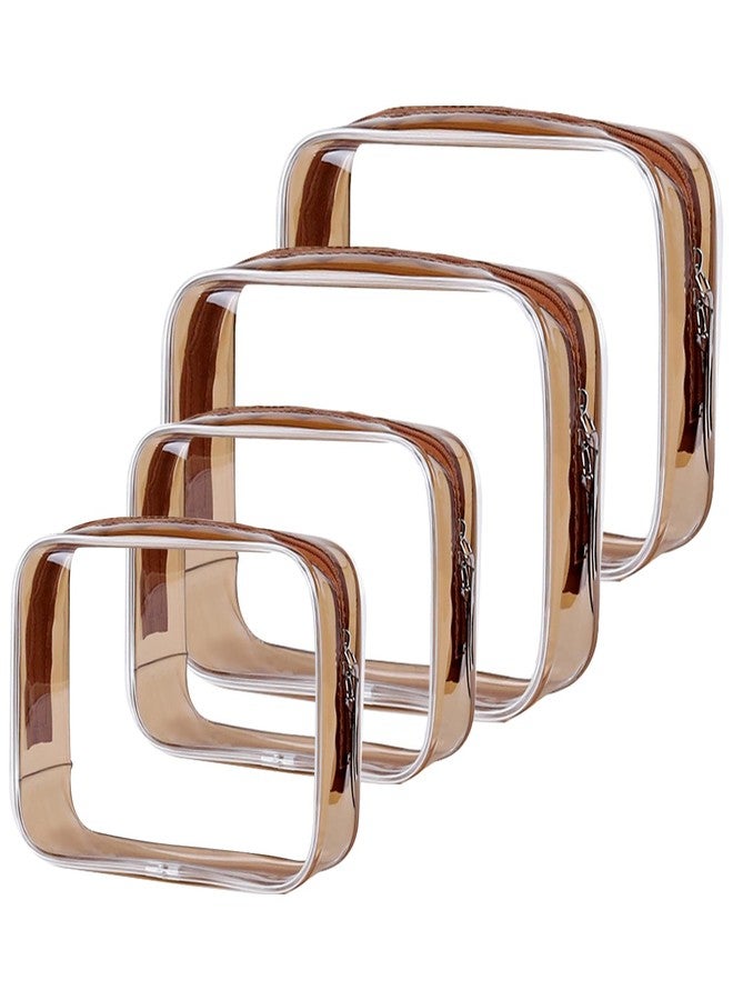 Tbestmax 4 Packs Cosmetic Bags Clear Makeup Bags Portable Travel Toiletry Bags Waterproof Cosmetic Organizer Brown(2M + 2L) - Image 1