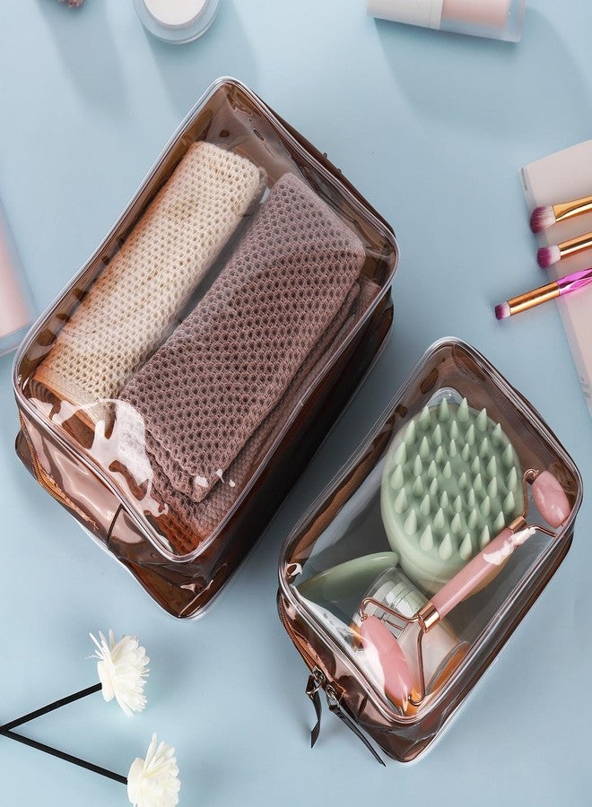 Tbestmax 4 Packs Cosmetic Bags Clear Makeup Bags Portable Travel Toiletry Bags Waterproof Cosmetic Organizer Brown(2M + 2L) - Image 5