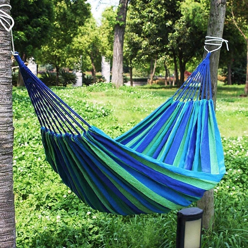 GIZEMY GIZEMY Portable Swing Cotton Stripe with Strong Hammocks Rope Beach Sleeping Bed Backpack Spreader Bar Tree Hanging for Travel Garden Striped Ultralight Outdoor  - Image 1