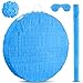 Jenaai 16 Inch Round Blue Piata Large Circle Blank Piata with Stick Blindfold and Confetti for Adults and Kids Birthday Parties Game DIY Wedding Celebration Baby Shower Carnival Party Supplies - Image 4