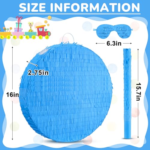 Jenaai 16 Inch Round Blue Piata Large Circle Blank Piata with Stick Blindfold and Confetti for Adults and Kids Birthday Parties Game DIY Wedding Celebration Baby Shower Carnival Party Supplies - Image 5