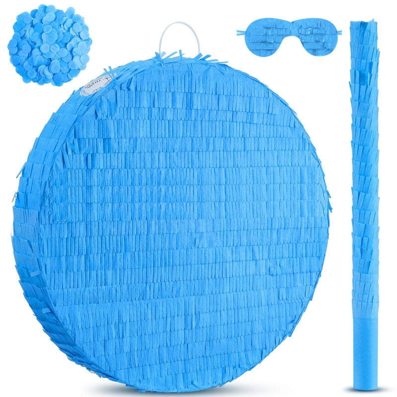 Jenaai 16 Inch Round Blue Piata Large Circle Blank Piata with Stick Blindfold and Confetti for Adults and Kids Birthday Parties Game DIY Wedding Celebration Baby Shower Carnival Party Supplies - Image 3
