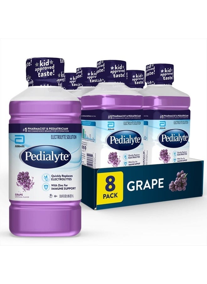 Pedilayte Pedialyte Electrolyte Solution, Grape, Hydration Drink, 8 bottles, 1 liter each  - Image 1