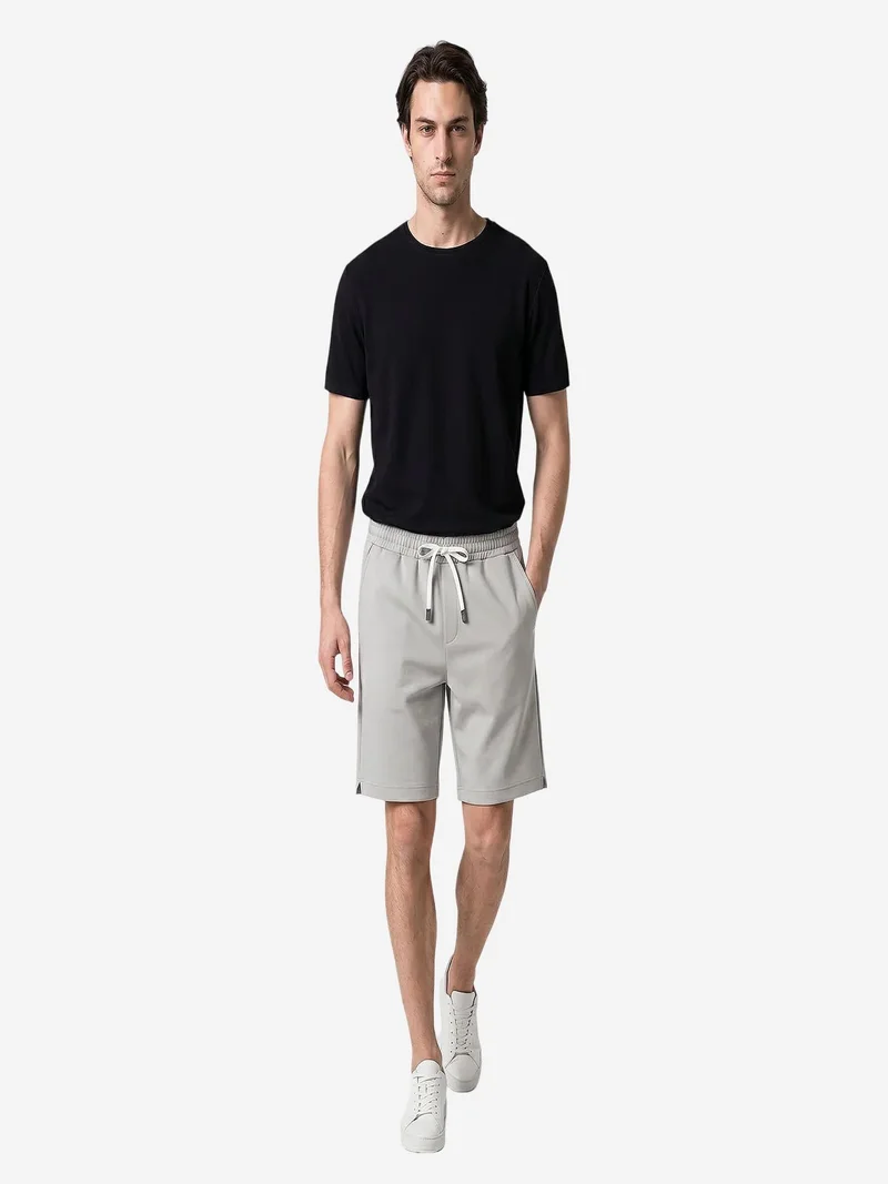 Tommylife Stone Natural TOMMY Men's Mid Waist Jersey Shorts for Men | Best Price UAE