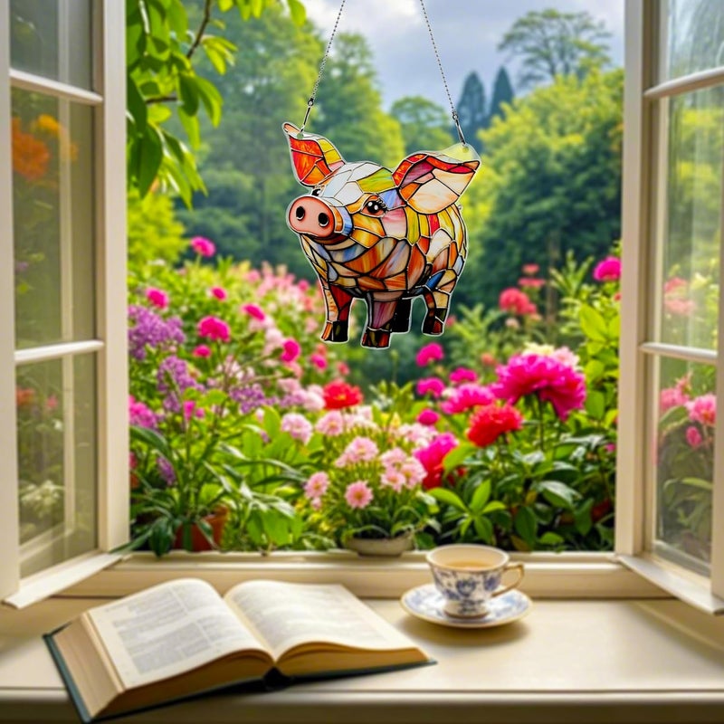 thmnj Cute Pig Ornaments Colorful Window Hanging Decorations Home Wall Decor for Indoor Outdoor - Image 5