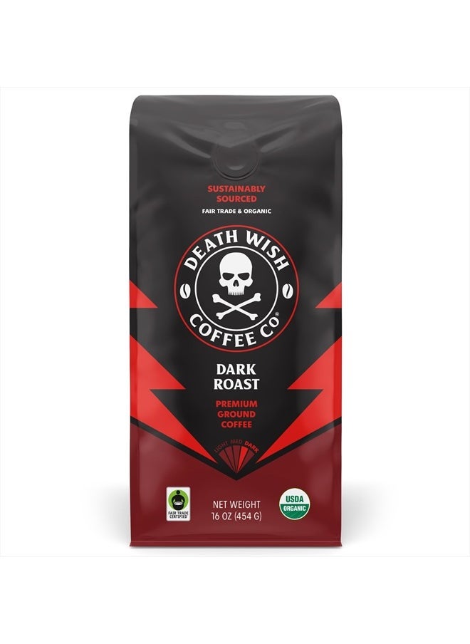 Death Wish Coffee Co., Organic and Fair Trade Dark Roast Ground Coffee, 16 oz  - Image 1