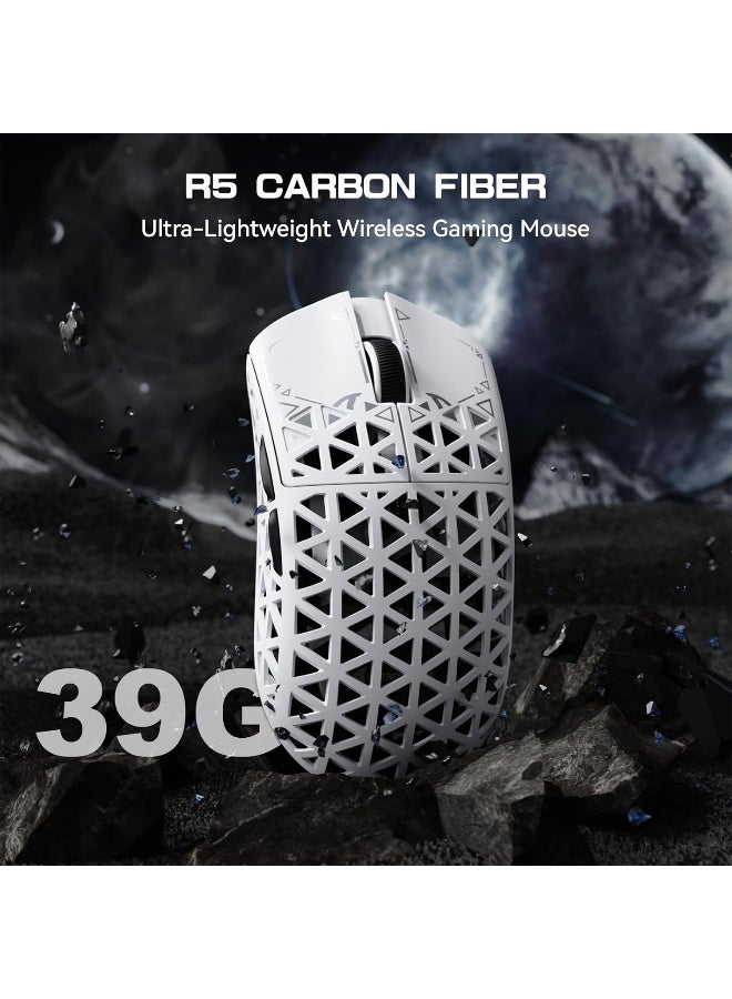 هجوم القرش R5 Ultra Carbon Fiber Hyperspeed Wireless Gaming Mouse, 39g Ultralight Mice with Griptape, 2.4G/BT/USB-C, PixArt PAW3950MAX Sensor, 8KHz Wireless Polling Rate, 42KDPI, Win/Mac -White - Image 4