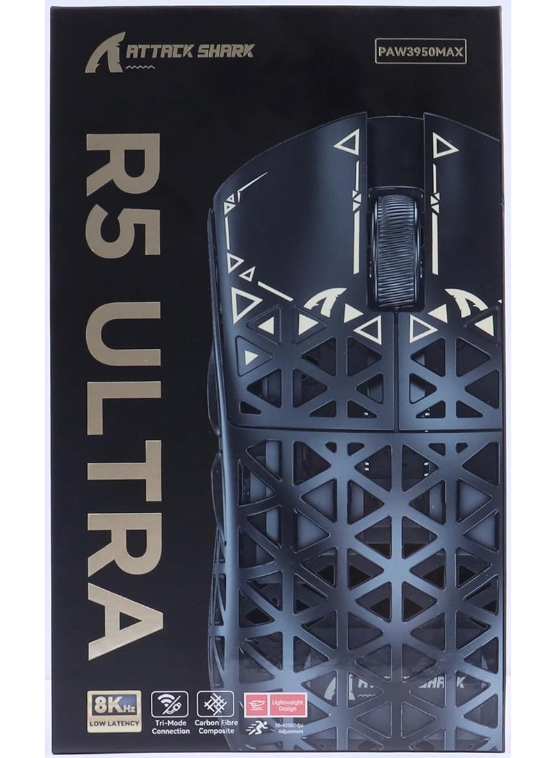 هجوم القرش R5 Ultra Carbon Fiber Hyperspeed Wireless Gaming Mouse, 39g Ultralight Mice with Griptape, 2.4G/BT/USB-C, PixArt PAW3950MAX Sensor, 8KHz Wireless Polling Rate, 42KDPI, Win/Mac -White - Image 3