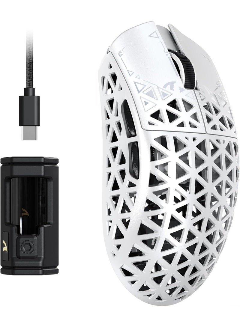 هجوم القرش R5 Ultra Carbon Fiber Hyperspeed Wireless Gaming Mouse, 39g Ultralight Mice with Griptape, 2.4G/BT/USB-C, PixArt PAW3950MAX Sensor, 8KHz Wireless Polling Rate, 42KDPI, Win/Mac -White - Image 1