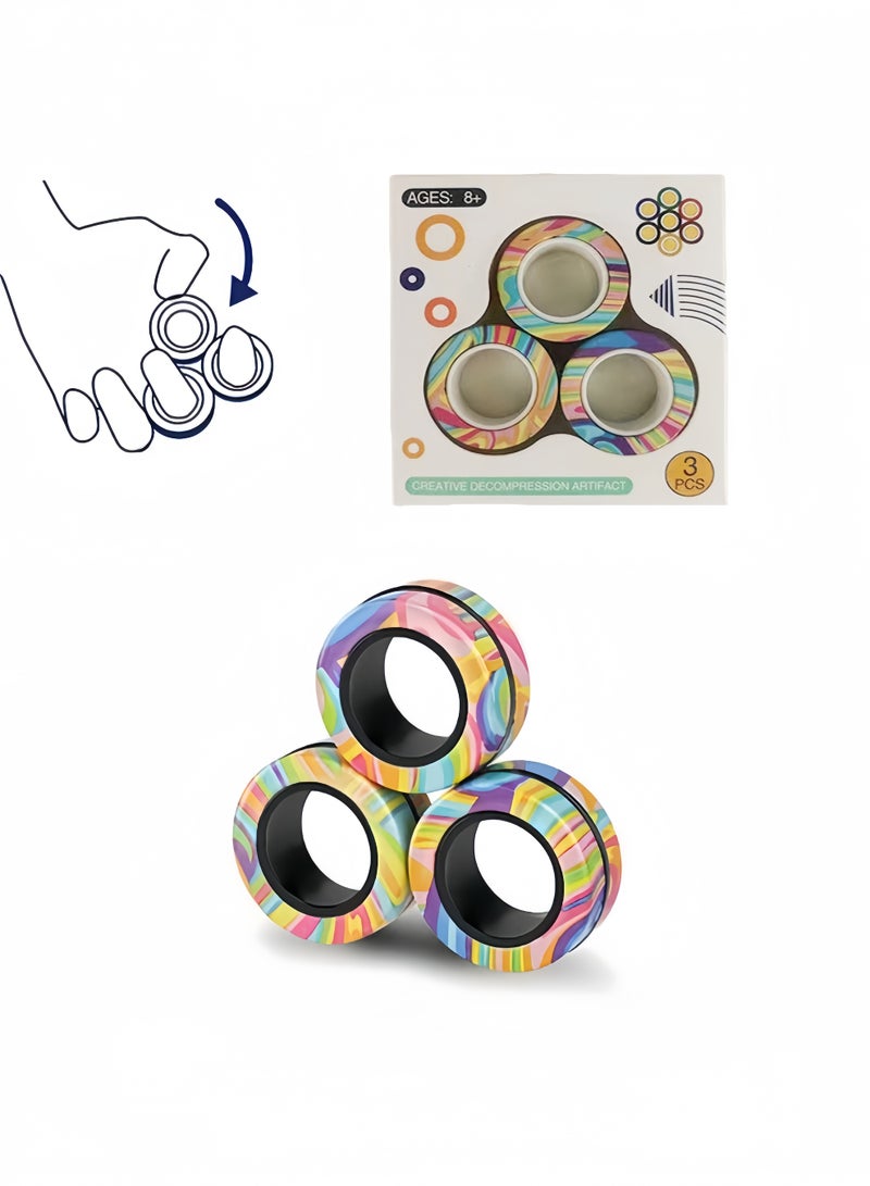 مجموعة فيدجيت سبينر من 3 قطع، حلقات مغناطيسية مضادة للتوتر، حلقات فيدجيت سبينر مغناطيسية للبالغين لتخفيف القلق، مجموعة فيدجيت سبينر هدية رائعة للبالغين والمراهقين والأطفال (متعددة الألوان) - Image 1
