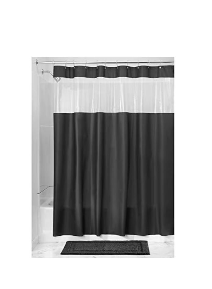 PROMASS Extra Long Black Shower Curtain, Bath Curtain with Mesh Window, 180 x 200 cm 