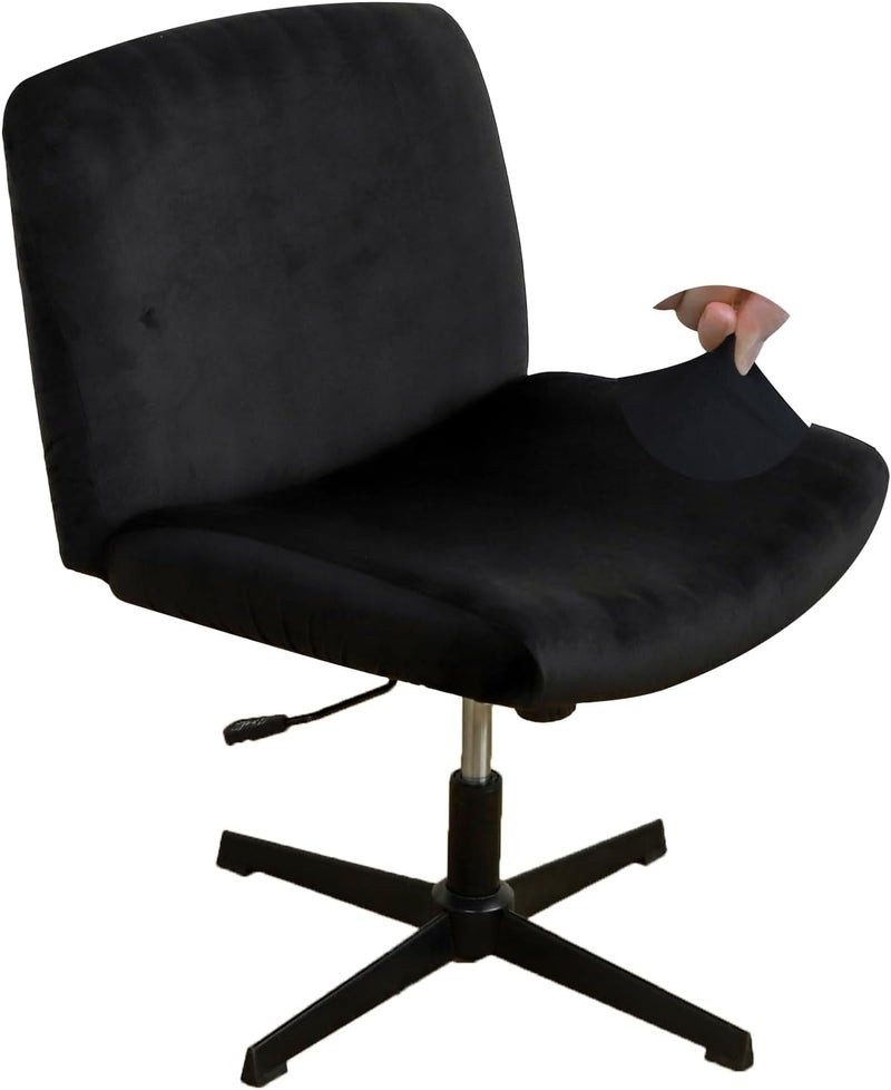 EVOLLER Store Black Criss Cross Office Desk Chair Cover Velvet Stretch Wide Armless Vanity Make-up Chair Slipcover 1 Piece Washable - Image 1