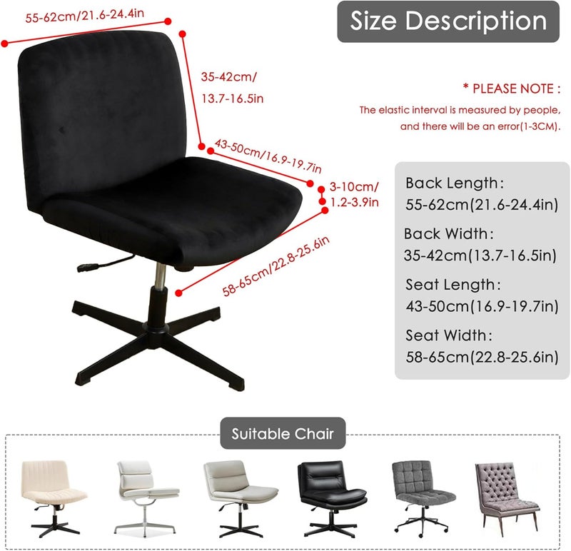 EVOLLER Store Black Criss Cross Office Desk Chair Cover Velvet Stretch Wide Armless Vanity Make-up Chair Slipcover 1 Piece Washable - Image 3