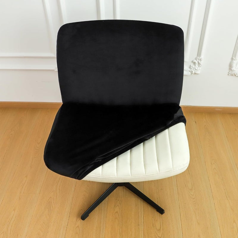 EVOLLER Store Black Criss Cross Office Desk Chair Cover Velvet Stretch Wide Armless Vanity Make-up Chair Slipcover 1 Piece Washable - Image 5