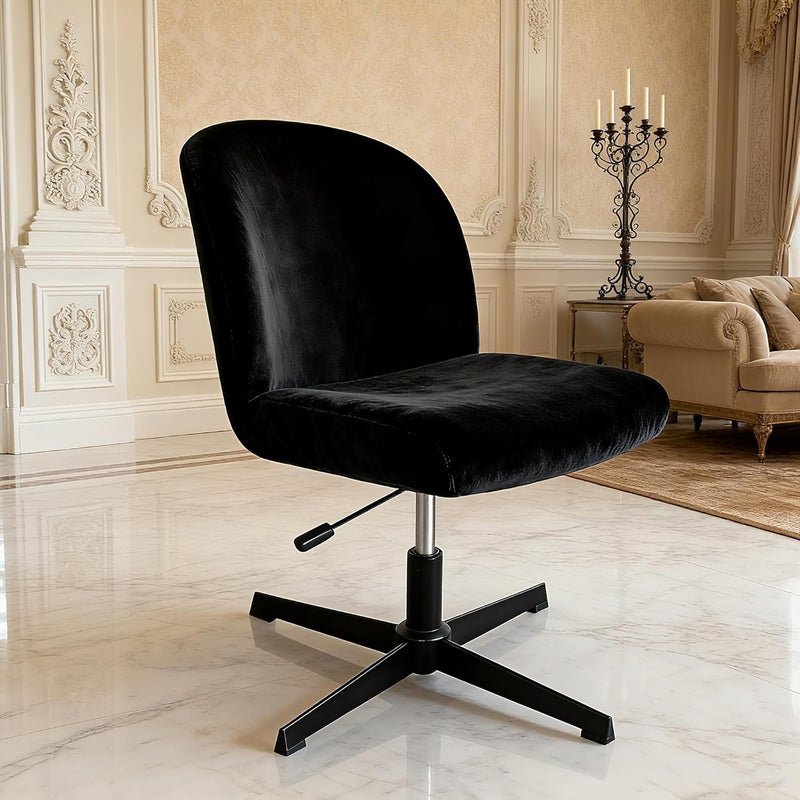 EVOLLER Store Black Criss Cross Office Desk Chair Cover Velvet Stretch Wide Armless Vanity Make-up Chair Slipcover 1 Piece Washable - Image 2