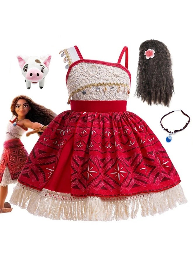 Girls Moana Princess Dress For Kids Carnival Cosplay Costume Children Birthday Party Wig Necklace Pig Clothes Set Vaiana - Image 1