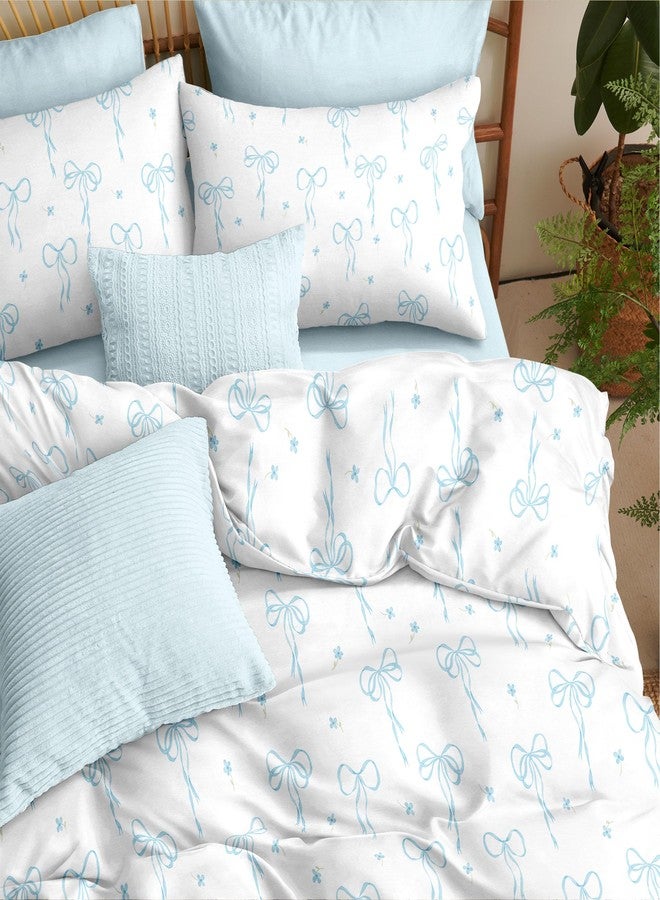 Bildenly Bow Twin Comforter Set - Light Blue Bow Quilt Bedding Set 2 Pieces, Comforter Set Twin Size, Soft & Lightweight Comforter(68‘’ x 90‘’) for Girl All Season & 1 Pillow Case(30‘’x20‘’) - Image 3