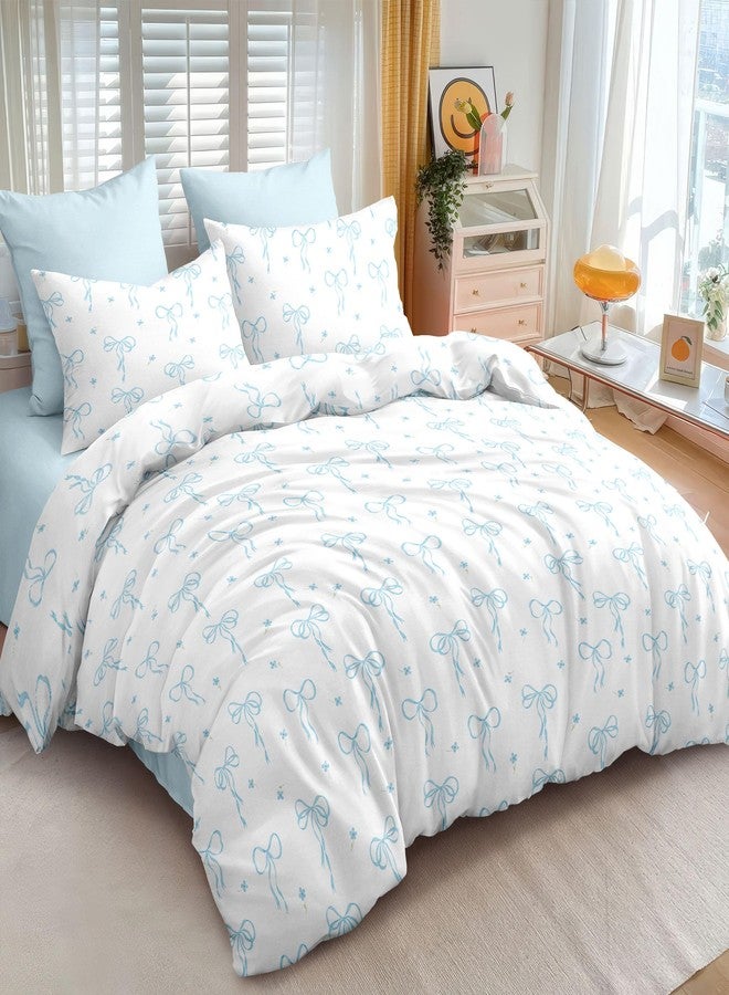 Bildenly Bow Twin Comforter Set - Light Blue Bow Quilt Bedding Set 2 Pieces, Comforter Set Twin Size, Soft & Lightweight Comforter(68‘’ x 90‘’) for Girl All Season & 1 Pillow Case(30‘’x20‘’) - Image 2