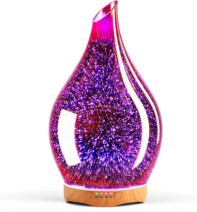 280ML ESSENTIAL OIL DIFFUSER, 3D GLASS AROMATHERAPY DIFFUSOR, ULTRASONIC COOL MIST BPA FREE AROMA HUMIDIFIER WITH TIMER AND COLOR CHANGING FUNCTION, WATERLESS SHUT-OFF FOR HOME OFFICE ROOM
