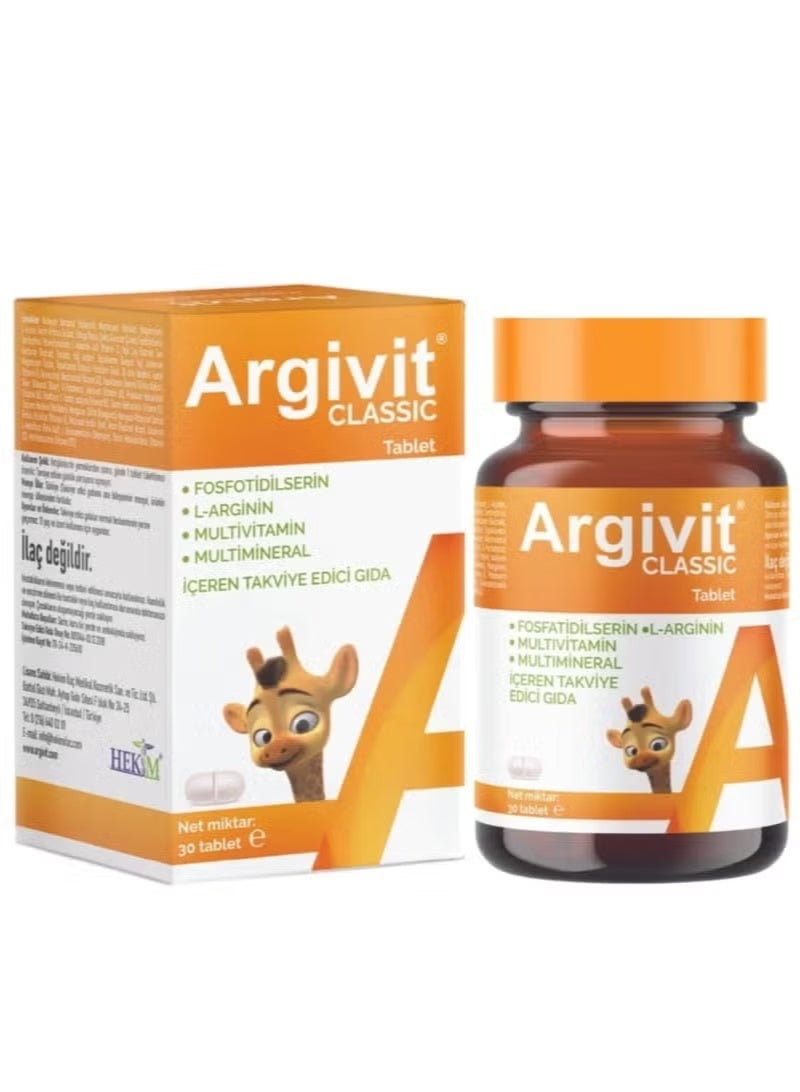 Argevit Classic Multivitamin Tablets for Growth and Height Support for Children and Adults, 30 Tablets.