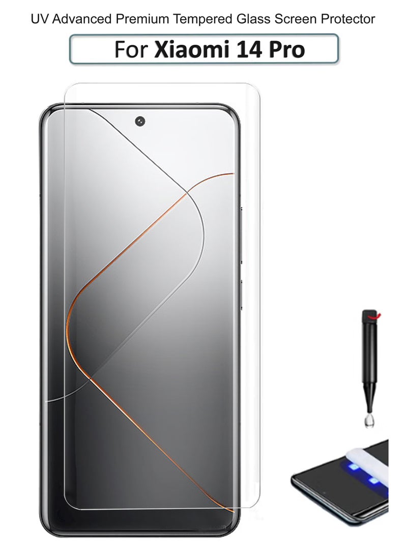 For Xiaomi 14 Pro - UV Advanced Premium Tempered Glass Screen Protector Guard , Full Adhesive UV Curved Case Friendly HD Clarity With Installation Kit - Image 1