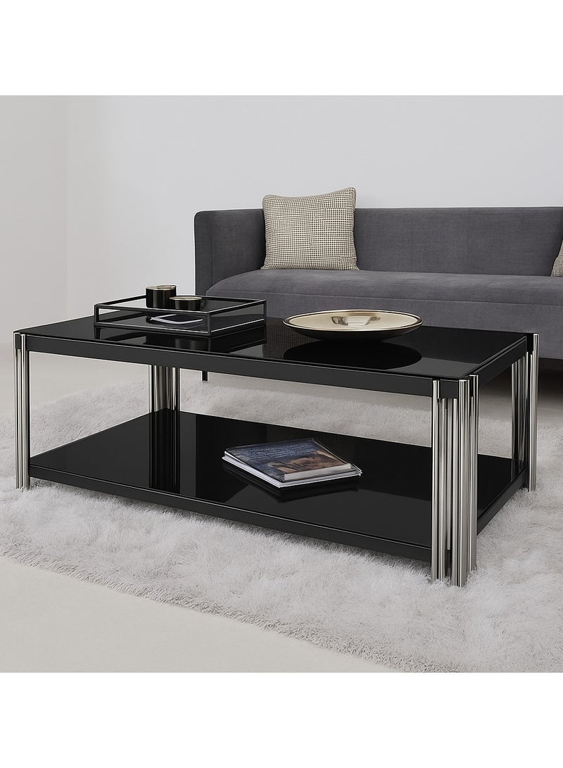 Masa Furniture Modern Rectangular Coffee Table by Masa Furniture – Silver Stainless Steel Frame with Black Tinted Glass 