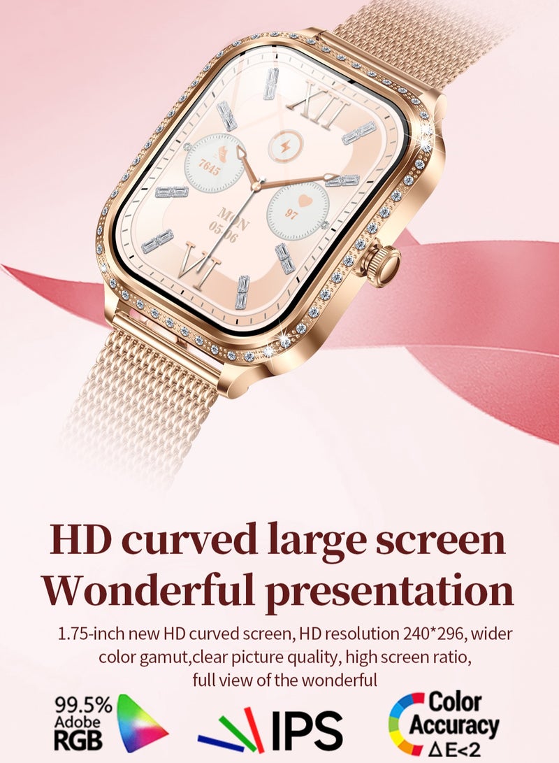 رولستيمي ساعة ذكية بلوتوث للسيدات / النساء ، شحن مغناطيسي ، شاشة عالية الوضوح مقاس 1.75 بوصة ، شاشة تعمل باللمس بملء الشاشة ، تذكير اهتزاز مدمج ، مراقبة صحية رياضية ، مساعد صوتي آر تي إم كيه 88 - Image 5