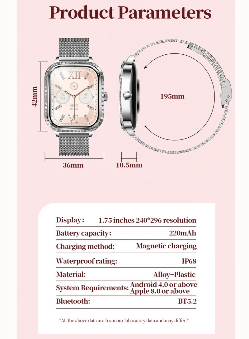 رولستيمي ساعة ذكية بلوتوث للسيدات / النساء ، شحن مغناطيسي ، شاشة عالية الوضوح مقاس 1.75 بوصة ، شاشة تعمل باللمس بملء الشاشة ، تذكير اهتزاز مدمج ، مراقبة صحية رياضية ، مساعد صوتي آر تي إم كيه 88 - Image 3