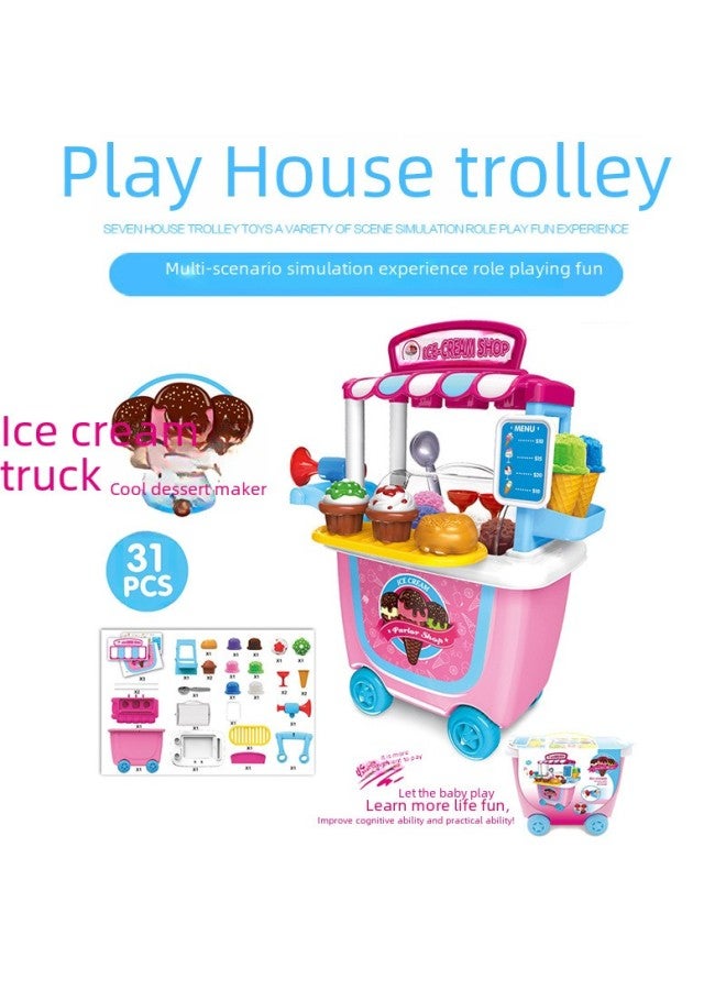 Children's Simulation Tool Girls' Hand Push Shopping Bucket Car Kitchenware Suit Play House Doctor Storage Box Toy-Color:8014-7022 Hand Push Tool Cart-662g - Image 4