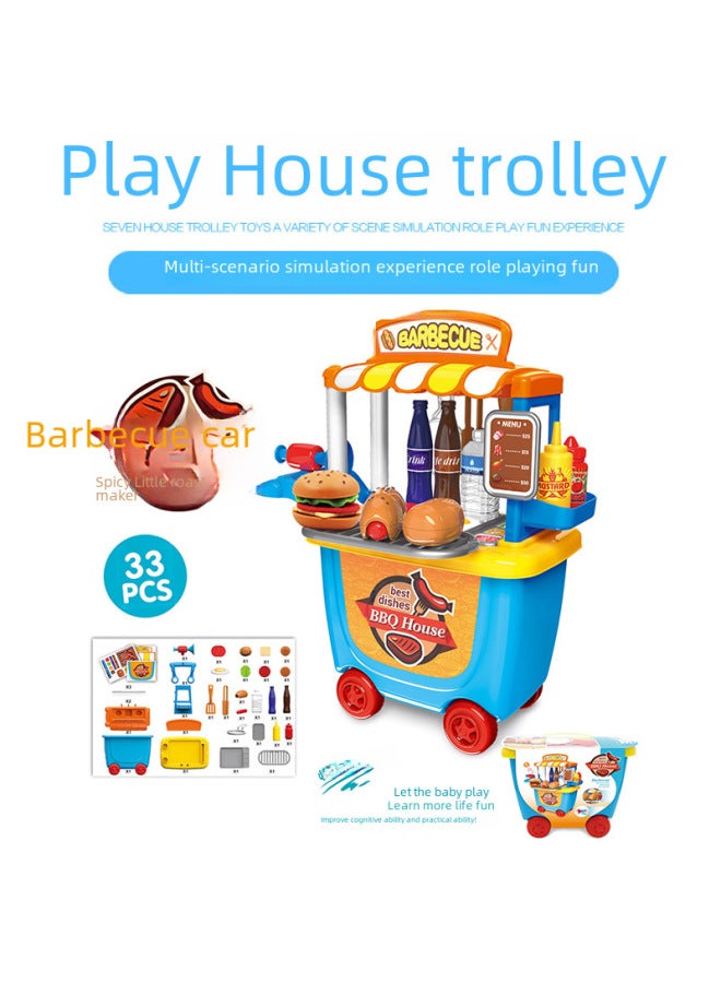 Children's Simulation Tool Girls' Hand Push Shopping Bucket Car Kitchenware Suit Play House Doctor Storage Box Toy-Color:8014-7022 Hand Push Tool Cart-662g - Image 3