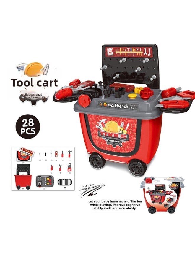 Children's Simulation Tool Girls' Hand Push Shopping Bucket Car Kitchenware Suit Play House Doctor Storage Box Toy-Color:8014-7022 Hand Push Tool Cart-662g - Image 1