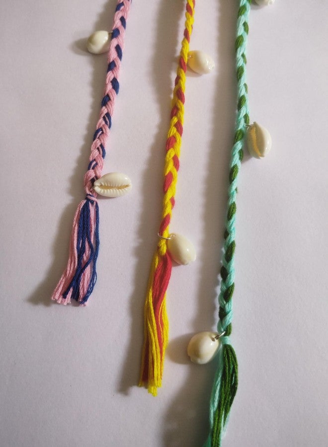 DHANABAPA Navratri Braided With Tic Tac Pin Hair Strands with 4 Cowrie Beads | Colorful Bohemian Hair Accessories for Teens & Women | Easy Attach Hair Braid Extensions for Travel, Holidays, 3 Pcs - Multicolor. - Image 3