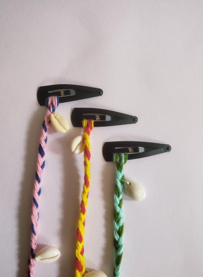 DHANABAPA Navratri Braided With Tic Tac Pin Hair Strands with 4 Cowrie Beads | Colorful Bohemian Hair Accessories for Teens & Women | Easy Attach Hair Braid Extensions for Travel, Holidays, 3 Pcs - Multicolor. - Image 5