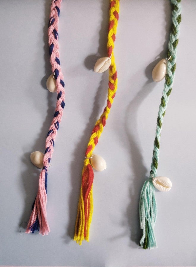 DHANABAPA Navratri Braided With Tic Tac Pin Hair Strands with 4 Cowrie Beads | Colorful Bohemian Hair Accessories for Teens & Women | Easy Attach Hair Braid Extensions for Travel, Holidays, 3 Pcs - Multicolor. - Image 4