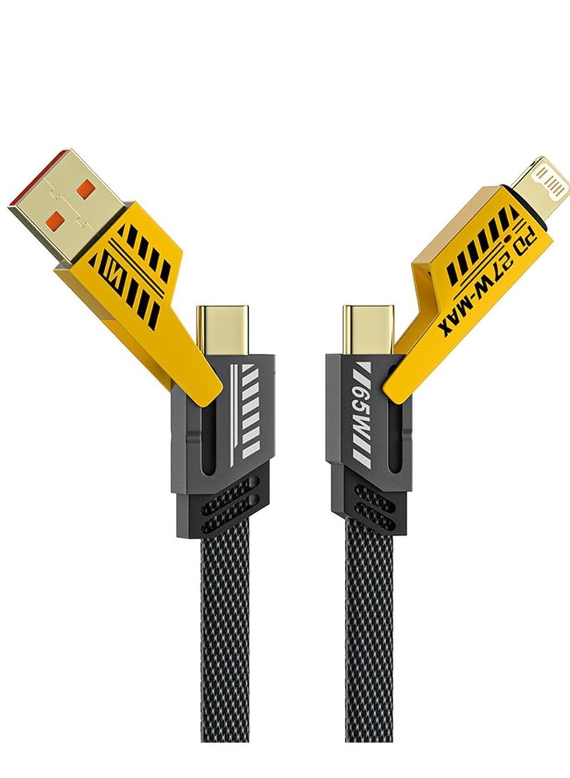 Hulk 4-in-1 Usb-C Charging & Data Cable, 2 Drag 2 Fast Charging Cable With 100cm Mech cable, for Ipad, SamSung Galaxy - Supports Power Delivery Up to 65W, Dual-use Type-c to Lighting Dual USB - Image 1