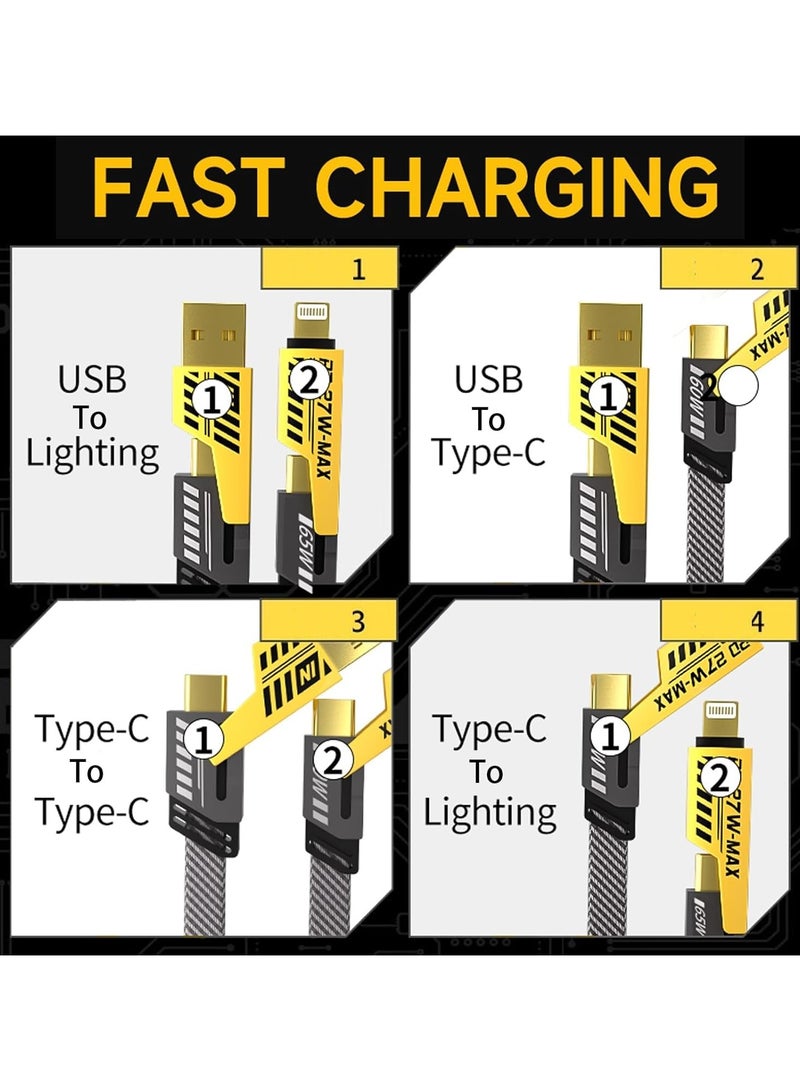 Hulk 4-in-1 Usb-C Charging & Data Cable, 2 Drag 2 Fast Charging Cable With 100cm Mech cable, for Ipad, SamSung Galaxy - Supports Power Delivery Up to 65W, Dual-use Type-c to Lighting Dual USB - Image 3