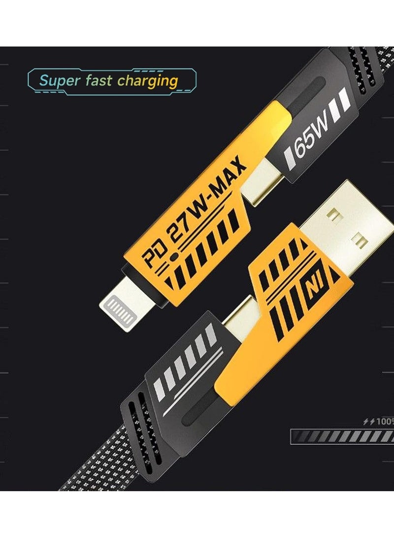 Hulk 4-in-1 Usb-C Charging & Data Cable, 2 Drag 2 Fast Charging Cable With 100cm Mech cable, for Ipad, SamSung Galaxy - Supports Power Delivery Up to 65W, Dual-use Type-c to Lighting Dual USB - Image 5