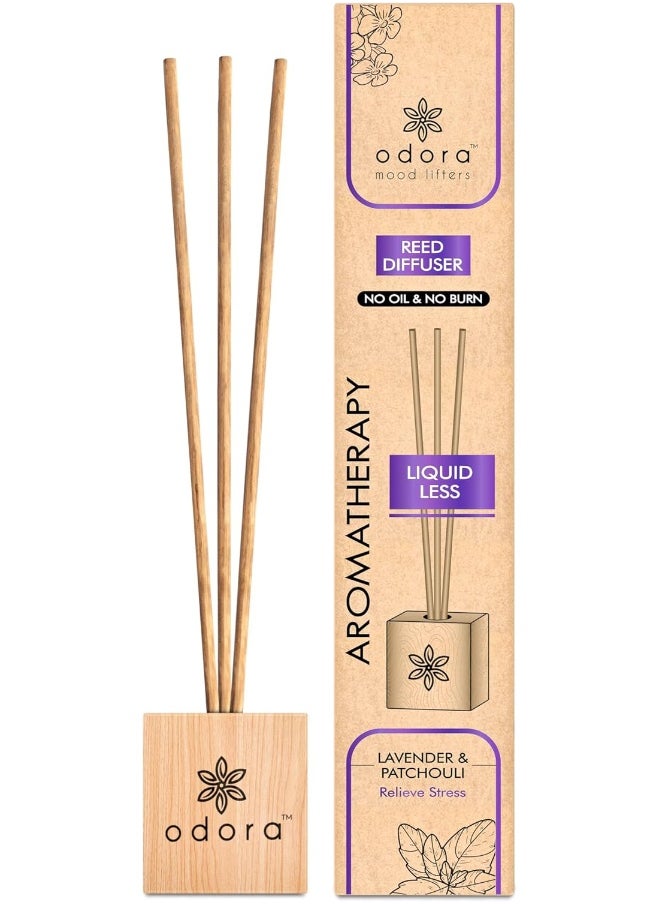 Odora Liquidless Reed Diffuser - Lavender & Patchouli, Infused with Essential Oils, Long Lasting Fragrance Lasts Upto 30 Days, No Burn No Oil, Biodegradable, Room Freshener for Home, 6 Wooden Reeds  - Image 1