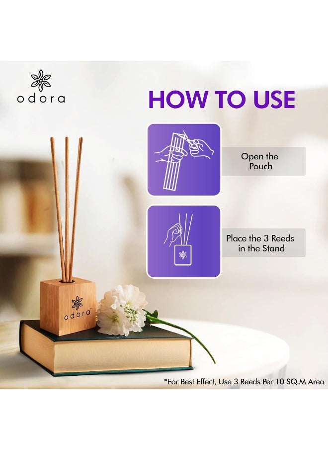 Odora Liquidless Reed Diffuser - Lavender & Patchouli, Infused with Essential Oils, Long Lasting Fragrance Lasts Upto 30 Days, No Burn No Oil, Biodegradable, Room Freshener for Home, 6 Wooden Reeds  - Image 5