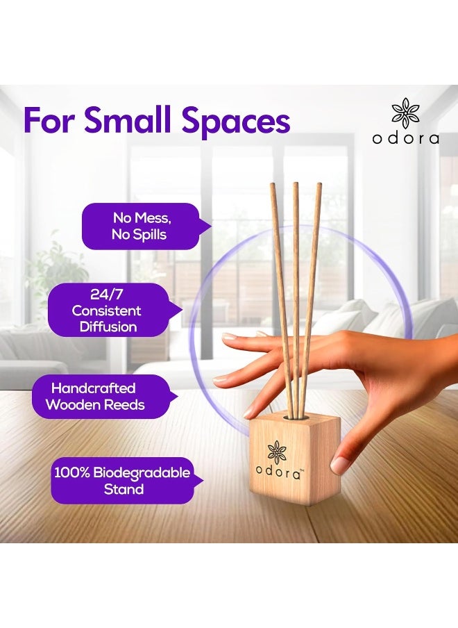 Odora Liquidless Reed Diffuser - Lavender & Patchouli, Infused with Essential Oils, Long Lasting Fragrance Lasts Upto 30 Days, No Burn No Oil, Biodegradable, Room Freshener for Home, 6 Wooden Reeds  - Image 4