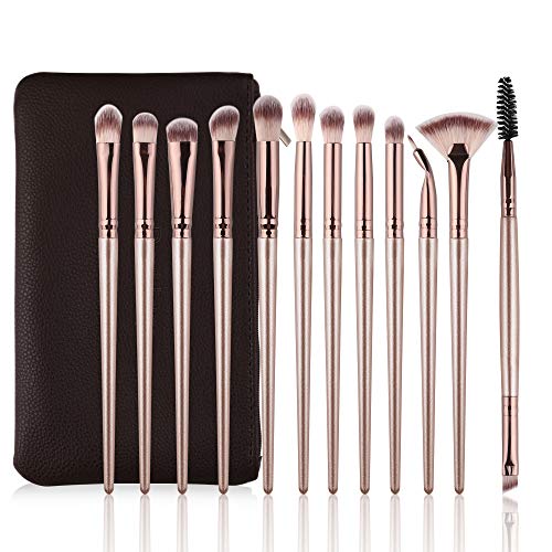 Daubigny Daubigny Eye Makeup Brushes,12 PCS Professional Eye shadow, Concealer, Eyebrow, Foundation, Powder Liquid Cream Blending Brushes Set With Carrying Bag(Champagne Gold)