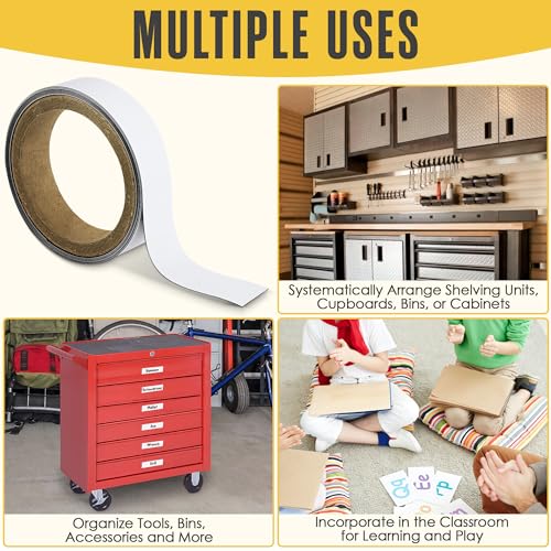 Houseables Dry Erase Labels, Magnetic Roll, Magnet Strip, Glossy White, Write On Labels, Wipe Off, Magnetically Receptive Whiteboard Sheet, Business Filing Cabinet Magnets (1 in x 25 Ft) - Image 5